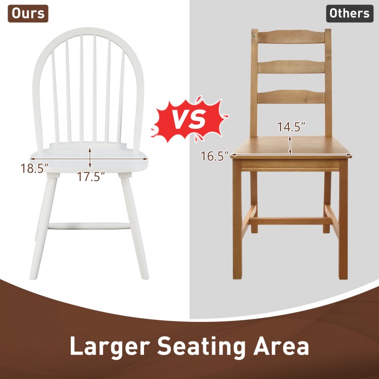 Vintage Windsor wood chair comparison showing larger seating area and ergonomic design for dining room use.